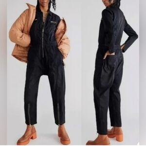 Free People x Sandrine Rose Black Cotton Linen Zip Front Jumpsuit Sz Large NWT